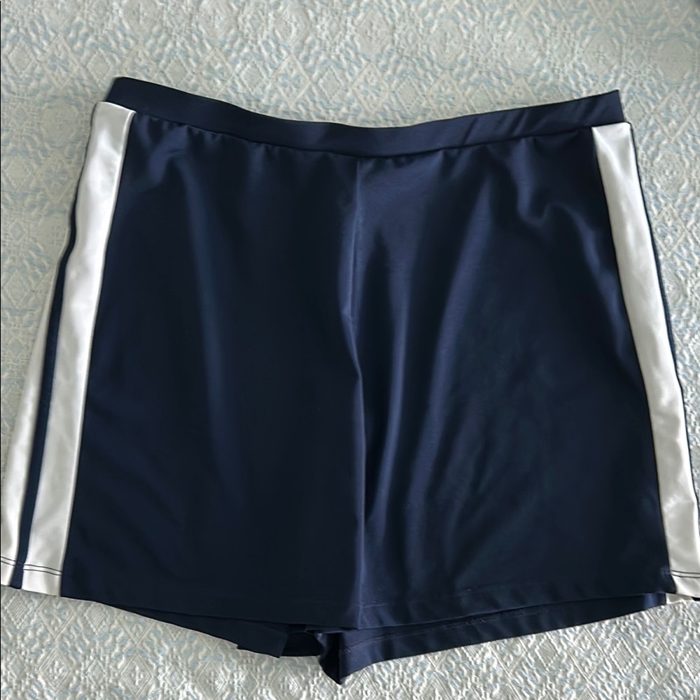 Active America Navy Blue Shorts with White Stripe down sides. Medium Polyester